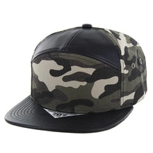 Load image into Gallery viewer, Kamel 707 7 panel PU Leather Camo Flat Adustable SnapBack Hat
