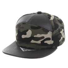 Load image into Gallery viewer, Kamel 707 7 panel PU Leather Camo Flat Adustable SnapBack Hat
